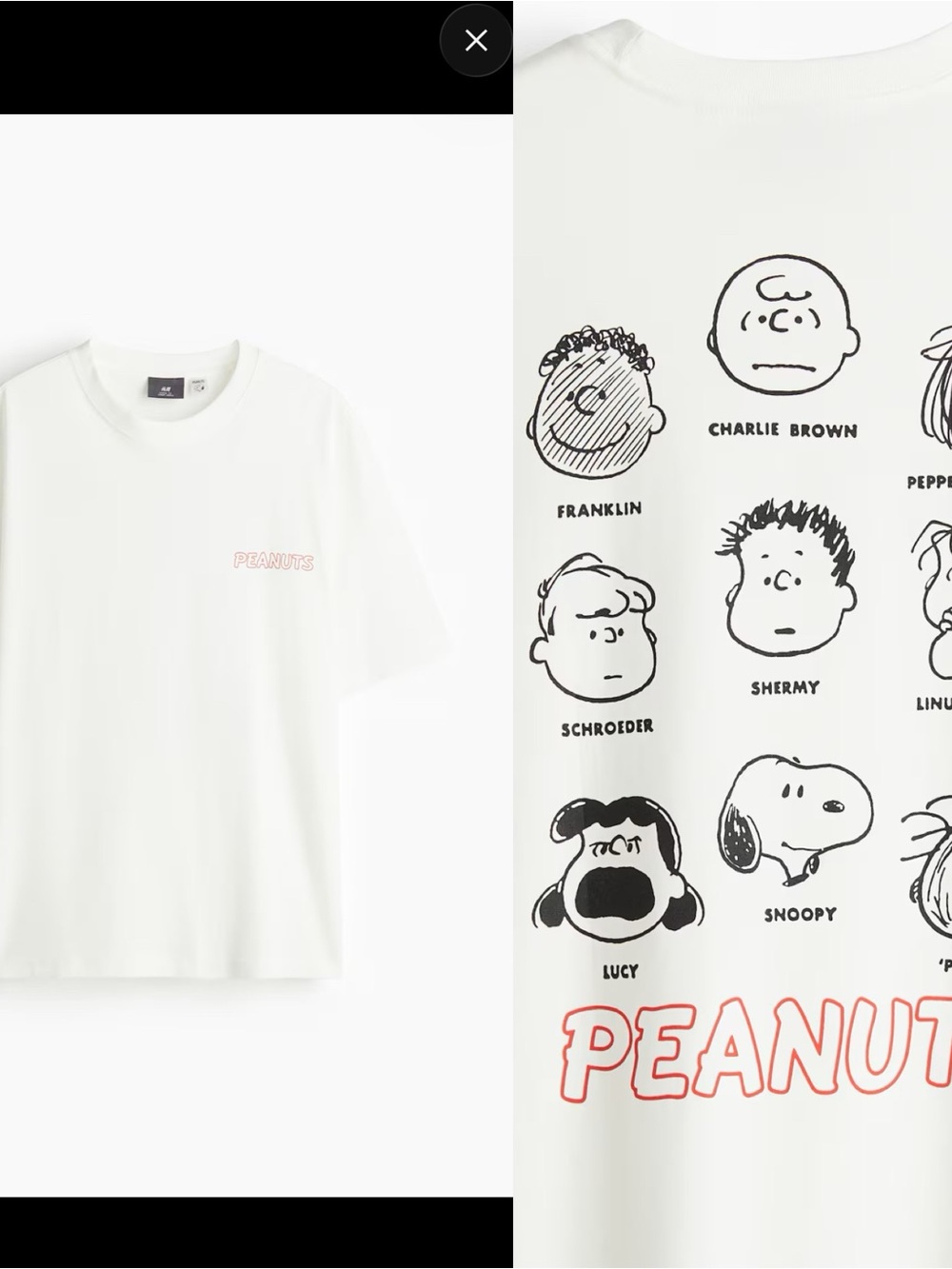 H&M X Peanuts White Short-Sleeve Tee Logo Graphic Men’s T-shirt Size Small